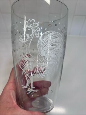 Vintage Libbey Glass Etched Rooster Cocktail Shaker Or Vase Farmhouse